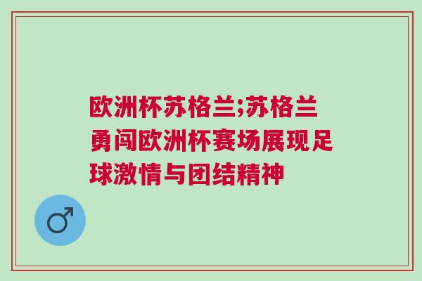 歐洲杯蘇格蘭;蘇格蘭勇闖歐洲杯賽場(chǎng)展現(xiàn)足球激情與團(tuán)結(jié)精神